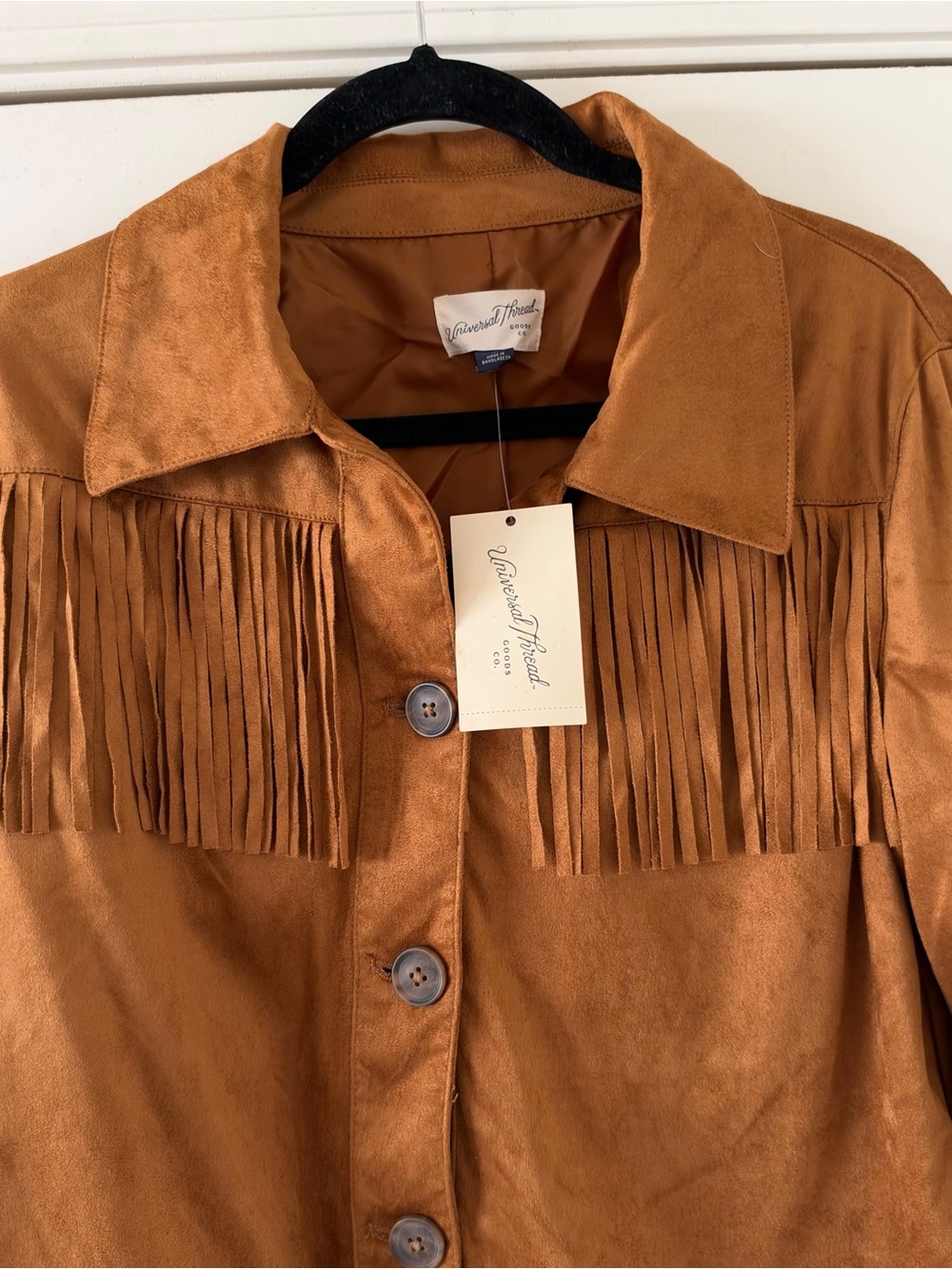 Universal Thread Women’s Tan Brown Western Fringe Faux Suede Button-Front Jacket - Picture 4 of 9